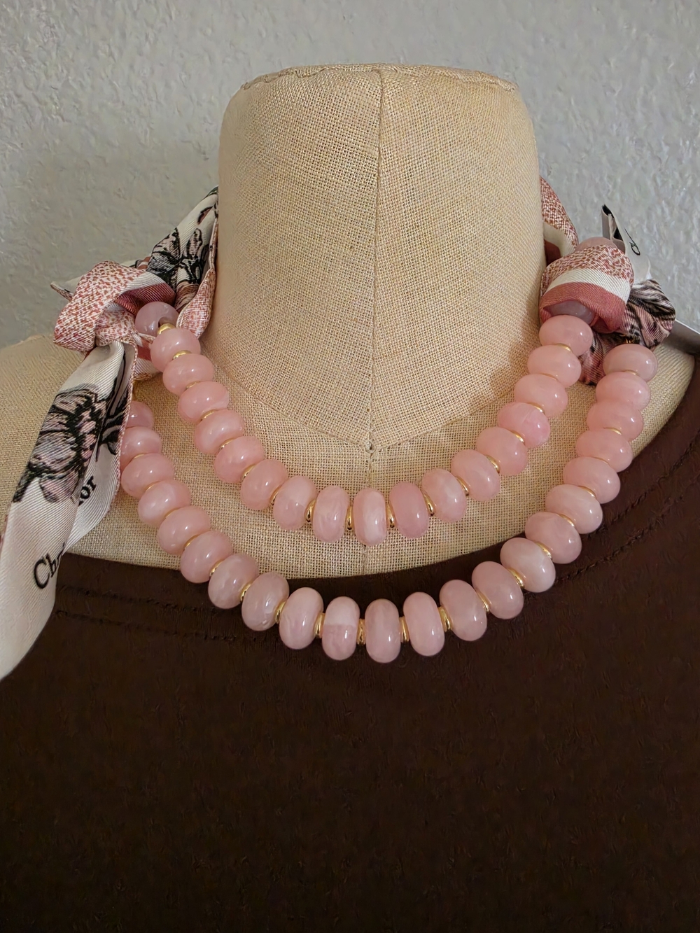 Dior Floral Silk Twilly in White and Pink Stripe - Picture 2 of 6